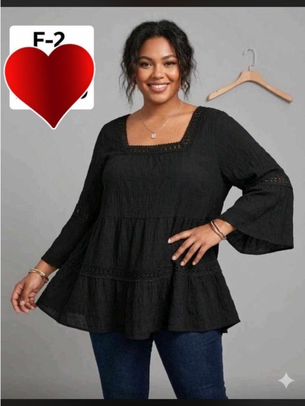 SHEIN Black Plus-Size Square Neck Peasant Tunic 2xl